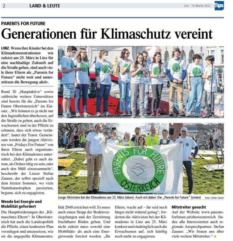 Read more about the article Parents For Future in den Tips: Generationen für den Klimaschutz vereint